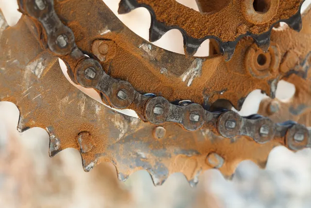 Detail převodníku a řetězu jízdního kola